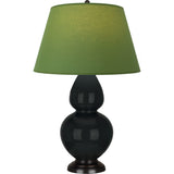 Robert Abbey Obsidian Double Gourd Table Lamp Obsidian Glazed Ceramic with Deep Patina Bronze Finished Accents Tea Green W/ Taupe Lining Fabric Shade