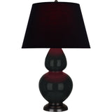 Robert Abbey Obsidian Double Gourd Table Lamp Obsidian Glazed Ceramic with Deep Patina Bronze Finished Accents Ink Black W/ Rose Red Lining Fabric Shade