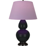 Robert Abbey Obsidian Double Gourd Table Lamp Obsidian Glazed Ceramic with Deep Patina Bronze Finished Accents Lavender W/ Plum Lining Fabric Shade