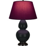 Robert Abbey Obsidian Double Gourd Table Lamp Obsidian Glazed Ceramic with Deep Patina Bronze Finished Accents Plum W/ Lavender Lining Fabric Shade