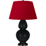 Robert Abbey Obsidian Double Gourd Table Lamp Obsidian Glazed Ceramic with Deep Patina Bronze Finished Accents Rose Red W/ Ink Black Lining Fabric Shade