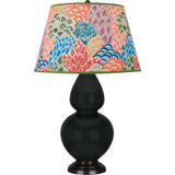 Robert Abbey Obsidian Double Gourd Table Lamp Obsidian Glazed Ceramic with Deep Patina Bronze Finished Accents Spring Floral Fabric Shade