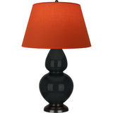 Robert Abbey Obsidian Double Gourd Table Lamp Obsidian Glazed Ceramic with Deep Patina Bronze Finished Accents Tangerine W/ Taupe Lining Fabric Shade