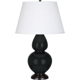 Robert Abbey Obsidian Double Gourd Table Lamp Obsidian Glazed Ceramic with Deep Patina Bronze Finished Accents Pearl Dupioni Fabric Shade