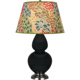 Robert Abbey Obsidian Double Gourd Table Lamp Obsidian Glazed Ceramic with Antique Silver Finished Accents Fall Floral Fabric Shade