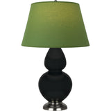 Robert Abbey Obsidian Double Gourd Table Lamp Obsidian Glazed Ceramic with Antique Silver Finished Accents Tea Green W/ Taupe Lining Fabric Shade