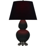 Robert Abbey Obsidian Double Gourd Table Lamp Obsidian Glazed Ceramic with Antique Silver Finished Accents Ink Black W/ Rose Red Lining Fabric Shade