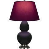 Robert Abbey Obsidian Double Gourd Table Lamp Obsidian Glazed Ceramic with Antique Silver Finished Accents Plum W/ Lavender Lining Fabric Shade