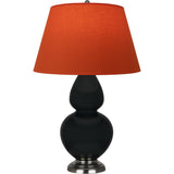 Robert Abbey Obsidian Double Gourd Table Lamp Obsidian Glazed Ceramic with Antique Silver Finished Accents Tangerine W/ Taupe Lining Fabric Shade