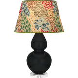 Robert Abbey Obsidian Double Gourd Table Lamp Obsidian Glazed Ceramic with Lucite Base Fall Floral Fabric Shade