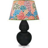 Robert Abbey Obsidian Double Gourd Table Lamp Obsidian Glazed Ceramic with Lucite Base Spring Floral Fabric Shade