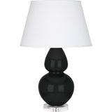 Robert Abbey Obsidian Double Gourd Table Lamp Obsidian Glazed Ceramic with Lucite Base Pearl Dupioni Fabric Shade