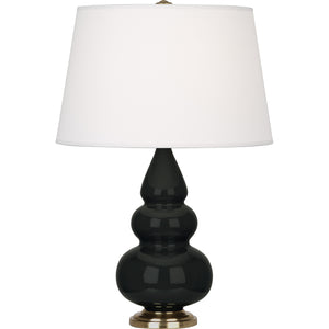 Robert Abbey Obsidian Small Triple Gourd Accent Lamp Obsidian Glazed Ceramic with Antique Natural Brass Finished Accents Pearl Dupioni Fabric Shade