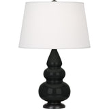 Robert Abbey Obsidian Small Triple Gourd Accent Lamp Obsidian Glazed Ceramic with Deep Patina Bronze Finished Accents Pearl Dupioni Fabric Shade