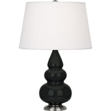 Robert Abbey Obsidian Small Triple Gourd Accent Lamp Obsidian Glazed Ceramic with Antique Silver Finished Accents Pearl Dupioni Fabric Shade