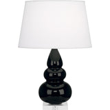 Robert Abbey Obsidian Small Triple Gourd Accent Lamp Obsidian Glazed Ceramic with Lucite Base Pearl Dupioni Fabric Shade