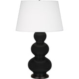 Robert Abbey Obsidian Triple Gourd Table Lamp Obsidian Glazed Ceramic with Deep Patina Bronze Finished Accents Pearl Dupioni Fabric Shade