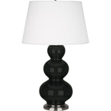 Robert Abbey Obsidian Triple Gourd Table Lamp Obsidian Glazed Ceramic with Antique Silver Finished Accents Pearl Dupioni Fabric Shade