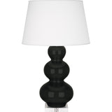 Robert Abbey Obsidian Triple Gourd Table Lamp Obsidian Glazed Ceramic with Lucite Base Pearl Dupioni Fabric Shade