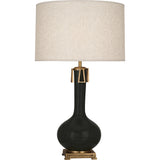 Robert Abbey Obsidian Athena Table Lamp Obsidian Glazed Ceramic with Aged Brass Accents Open Weave Heather Linen Shade