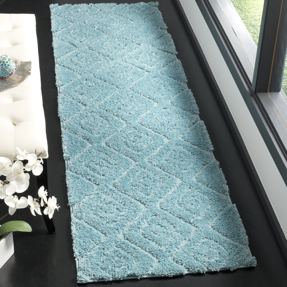 Safavieh Olympia Shag 325d Blue Runner Rug – Geometric Design, Soft Pile, Durable & Stylish For Modern Spaces Blue Polyester Pile Osg325d-28