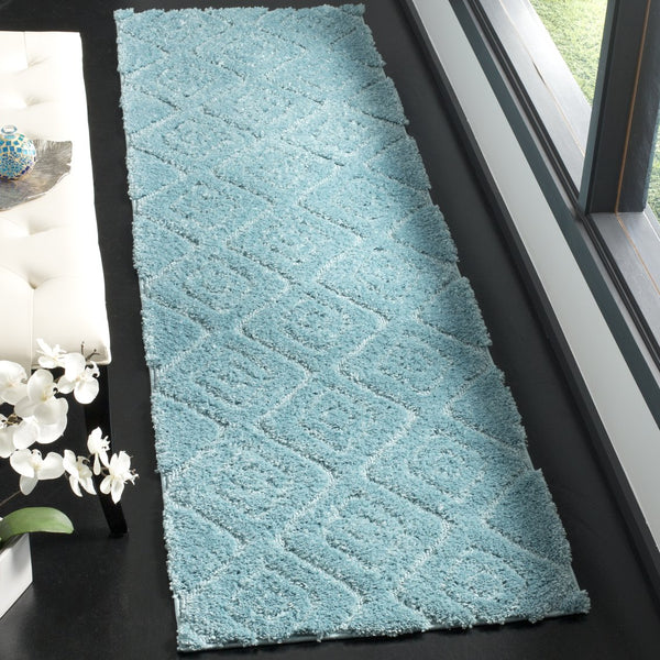 Safavieh Olympia Shag 325d Blue Runner Rug – Geometric Design, Soft Pile, Durable & Stylish For Modern Spaces Blue Polyester Pile Osg325d-28