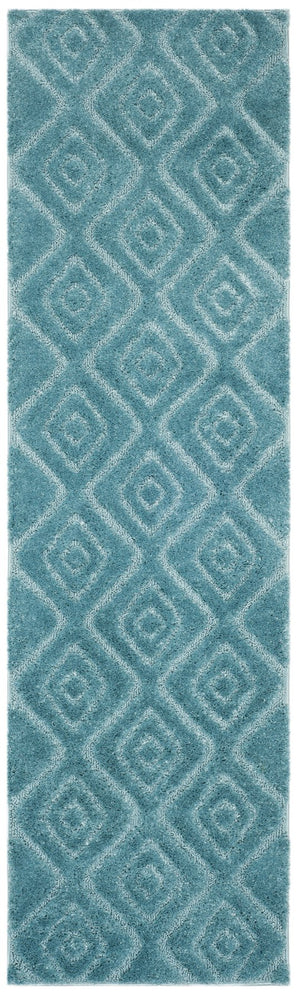 Safavieh Olympia Shag 325d Blue Runner Rug – Geometric Design, Soft Pile, Durable & Stylish For Modern Spaces Blue Polyester Pile Osg325d-28