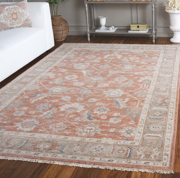 Safavieh Oushak Hand Knotted Area Rug - Timeless Elegance In Luxurious Wool & Cotton Blend For Your Home Rust ,Beige 80% Wool,20% Cotton Osh652p-6