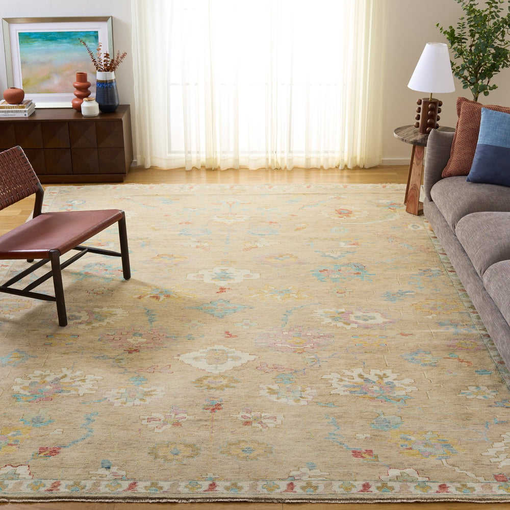 Safavieh Oushak Hand-Knotted Wool Rug 9X12 Classic Beige And Blue Oushak Design For Timeless Living Spaces 9'-0" x 12'-0" OSH653B-9