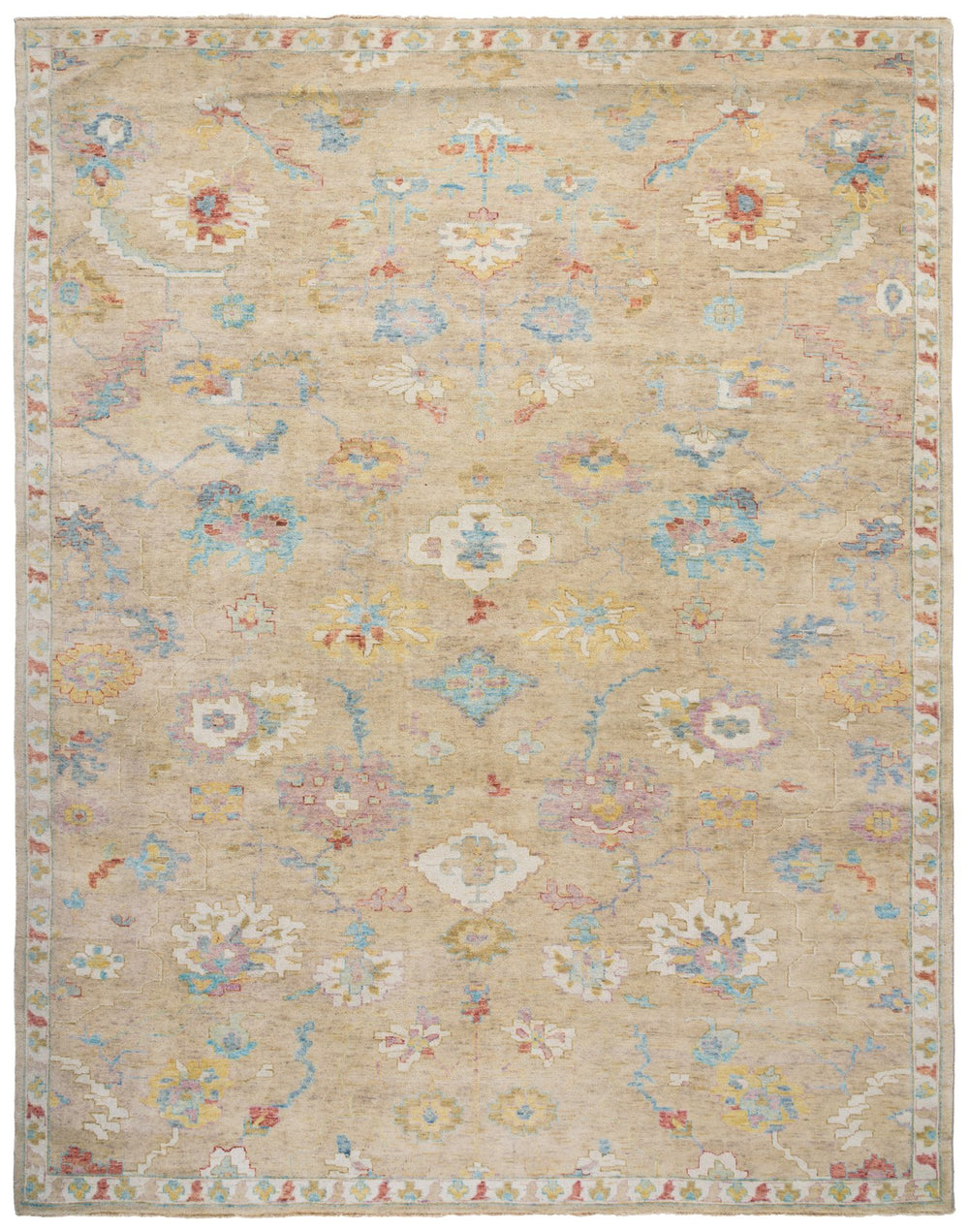 Safavieh Oushak Hand-Knotted Wool Rug 9X12 Classic Beige And Blue Oushak Design For Timeless Living Spaces 9'-0" x 12'-0" OSH653B-9