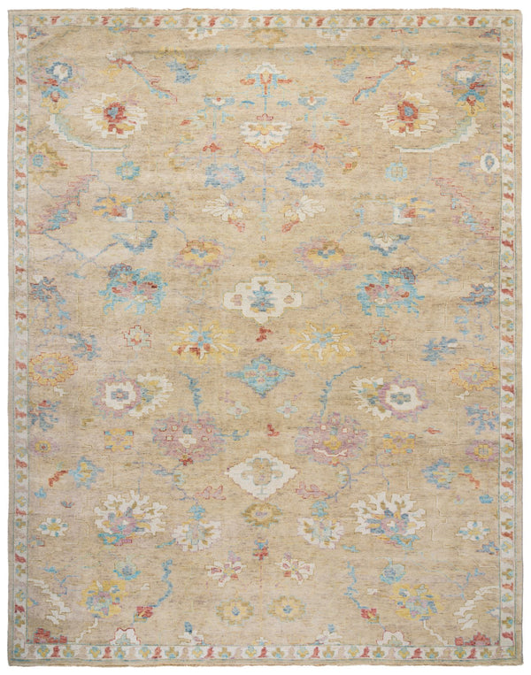 Safavieh Oushak Hand-Knotted Wool Rug 9X12 Classic Beige And Blue Oushak Design For Timeless Living Spaces 9'-0" x 12'-0" OSH653B-9