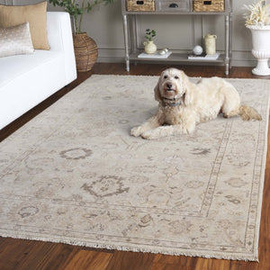 Safavieh Oushak Area Rug – Hand-knotted Luxury In Soft Wool & Cotton Blend For Timeless Elegance & Comfort Beige ,Light Grey 80% Wool,20% Cotton Osh654b-6