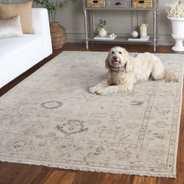 Safavieh Oushak Area Rug – Hand-knotted Luxury In Soft Wool & Cotton Blend For Timeless Elegance & Comfort Beige ,Light Grey 80% Wool,20% Cotton Osh654b-6