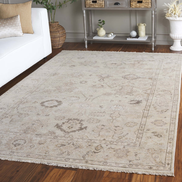 Safavieh Oushak Area Rug – Hand-knotted Luxury In Soft Wool & Cotton Blend For Timeless Elegance & Comfort Beige ,Light Grey 80% Wool,20% Cotton Osh654b-6
