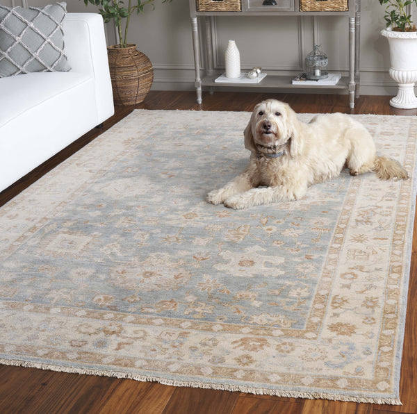 Safavieh Oushak Hand-knotted Area Rug – Exquisite Floral Motifs In Soft Hues For Timeless Elegance & Comfort Light Blue ,Beige 80% Wool,20% Cotton Osh655m-9