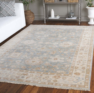 Safavieh Oushak Hand-knotted Area Rug – Exquisite Floral Motifs In Soft Hues For Timeless Elegance & Comfort Light Blue ,Beige 80% Wool,20% Cotton Osh655m-9