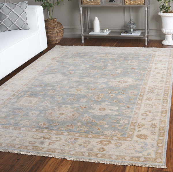 Safavieh Oushak Hand-knotted Area Rug – Exquisite Floral Motifs In Soft Hues For Timeless Elegance & Comfort Light Blue ,Beige 80% Wool,20% Cotton Osh655m-9