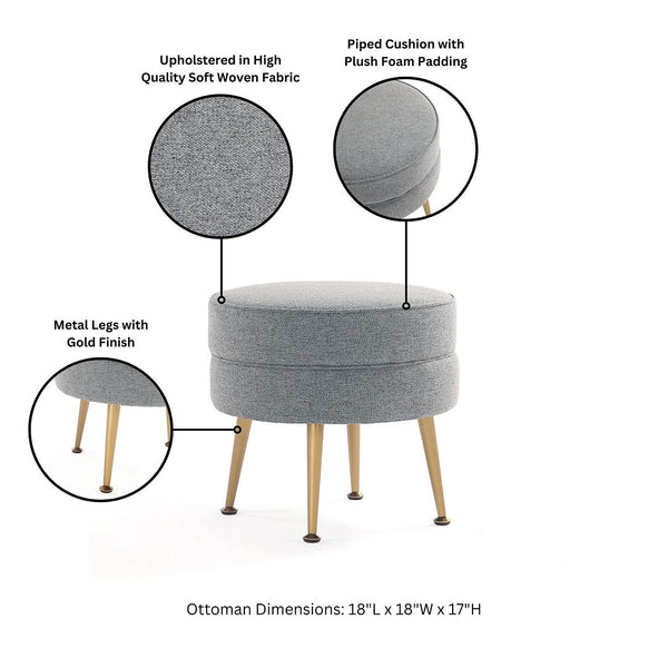 Bailey Ottoman in Grey with Gold Feet OT003-GY Manhattan Comfort