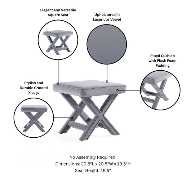 Abigail Single Ottoman Bench in Grey OT004-GY Manhattan Comfort
