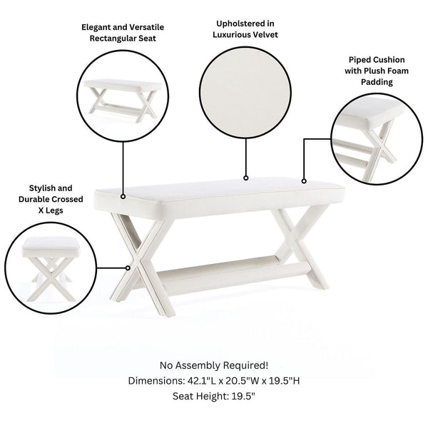 Abigail Double Ottoman Bench in Cream OT005-CR Manhattan Comfort