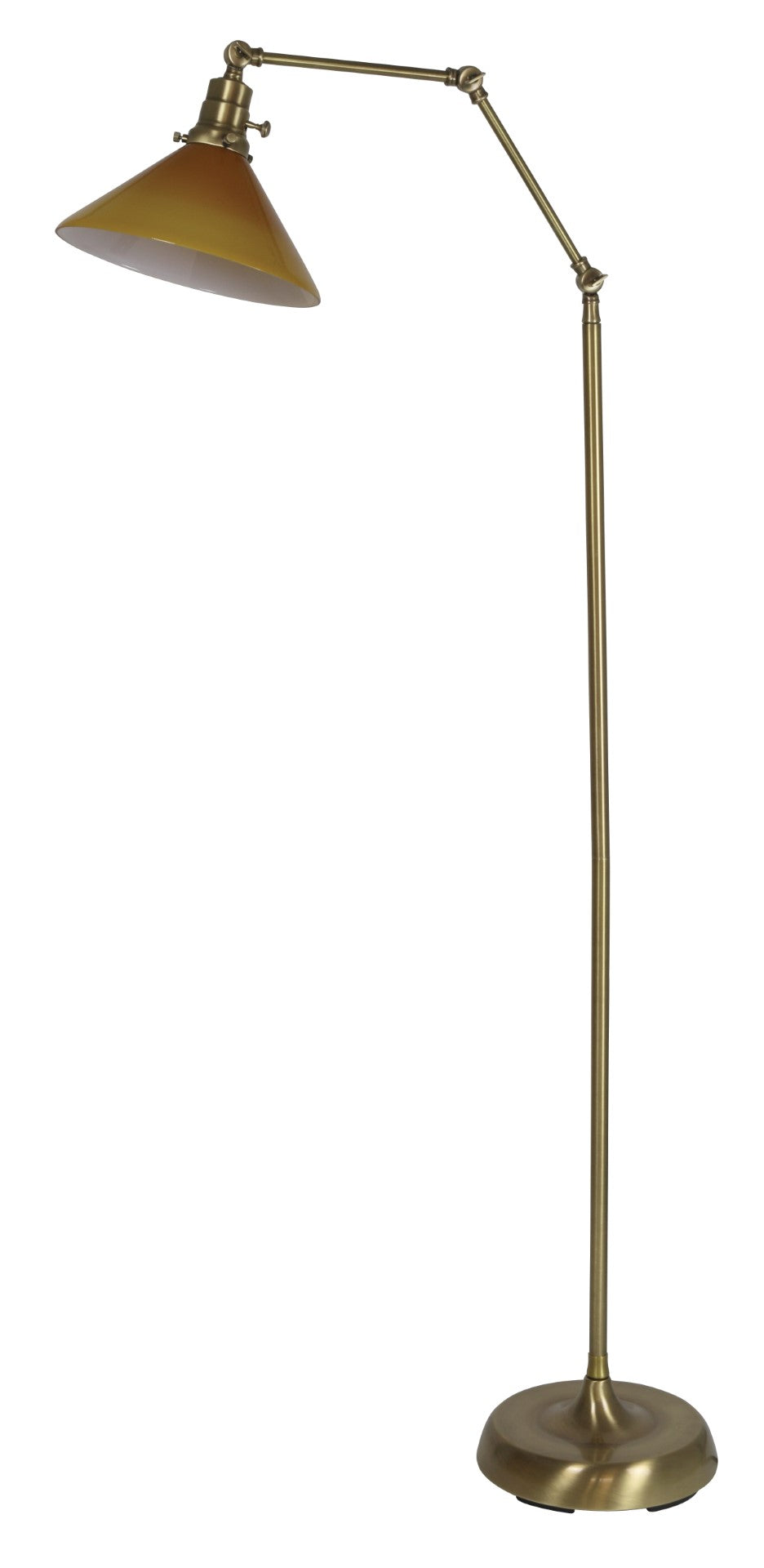 House Of Troy Otis Industrial Floor Lamps - Adjustable Design With Amber Glass Shade For Vintage Home Decor Antique Brass Metal Ot600-ab-am