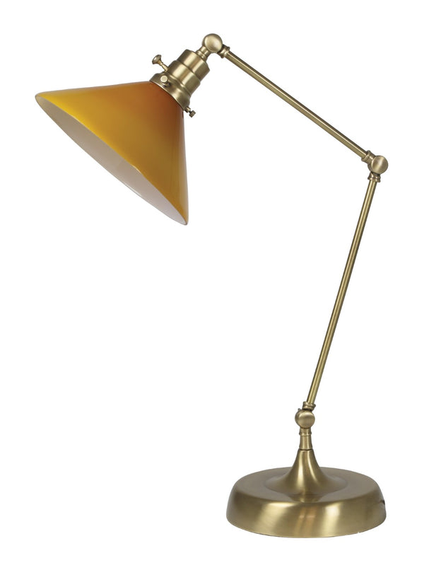 House Of Troy Otis Industrial Table Lamps – Adjustable Lighting With Amber Glass Shade For Stylish Home Decor Antique Brass Metal Ot650-ab-am