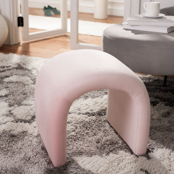 Safavieh Kibo Ottoman - Plush Velvet Accent For Modern Luxury Living Rooms, Versatile Footrest & Seating Option Light Pink OTT1300C