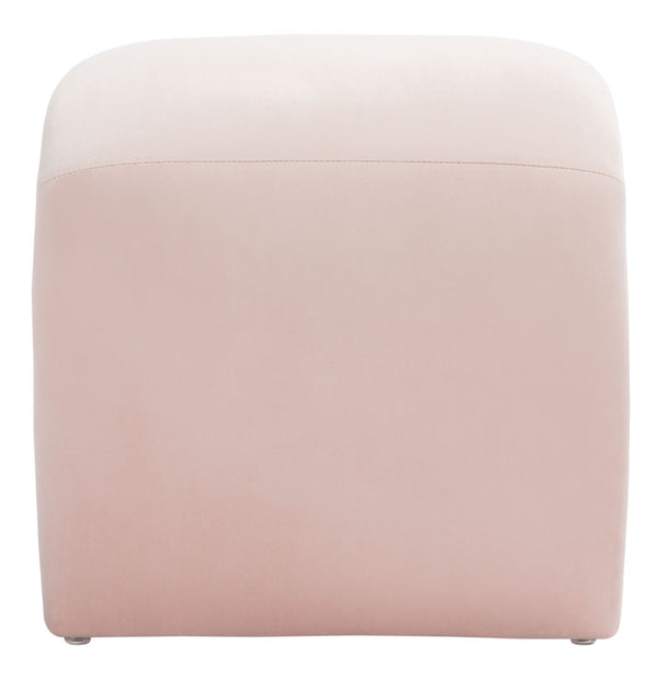Safavieh Kibo Ottoman - Plush Velvet Accent For Modern Luxury Living Rooms, Versatile Footrest & Seating Option Light Pink OTT1300C