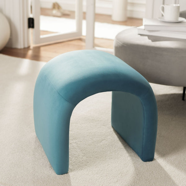 Safavieh Kibo Ottoman - Plush Velvet Accent For Modern Luxury Living Rooms, Versatile Footrest & Seating Option Sea Blue OTT1300E