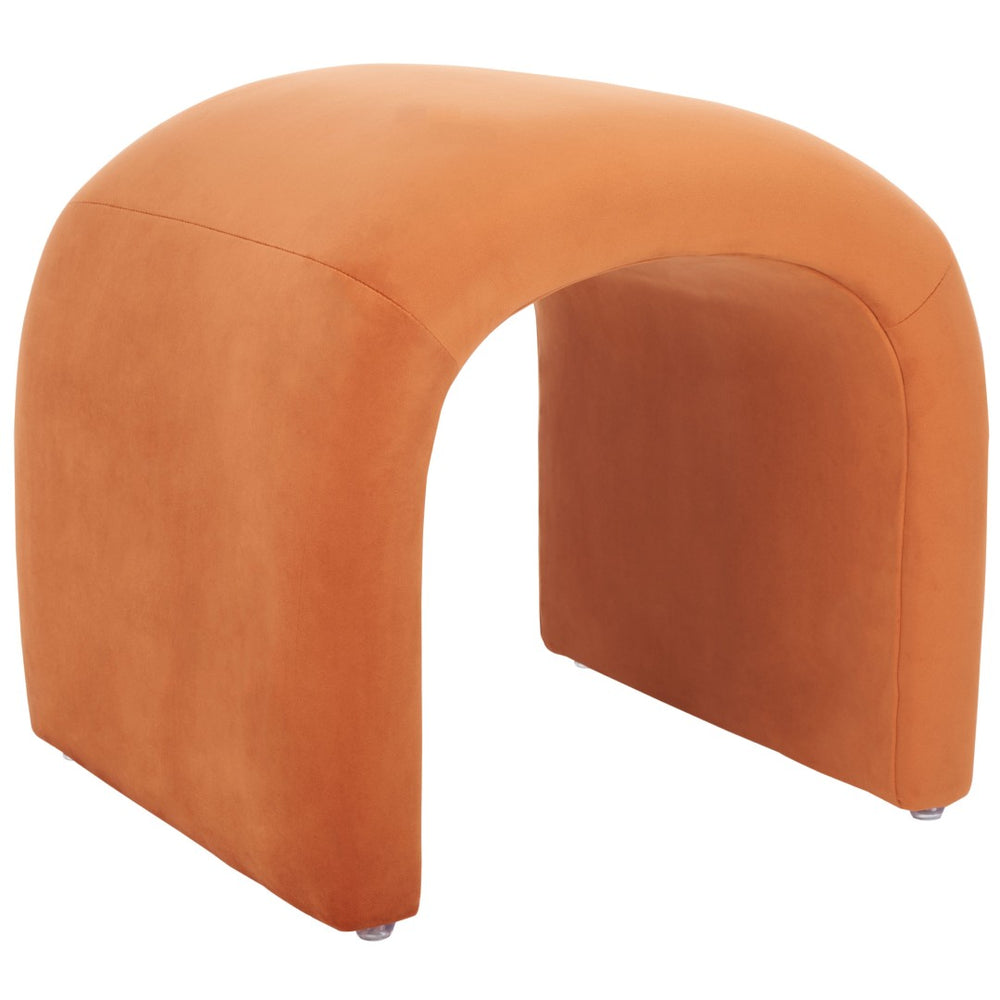 Safavieh Kibo Ottoman - Chic Velvet Accent Piece With Curved Silhouette For Modern Living Spaces & Comfort Rust OTT1300F