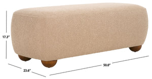 Safavieh Whitley Rectangular Ottoman W/ Wood Legs OTT1302A Tan Boucle / Brown