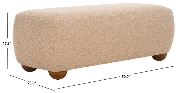 Safavieh Whitley Rectangular Ottoman W/ Wood Legs OTT1302A Tan Boucle / Brown