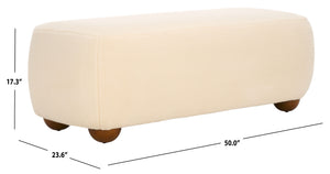 Safavieh Whitley Rectangular Ottoman W/ Wood Legs OTT1302C Cream Faux Shearling / Brown