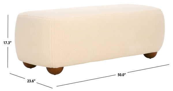 Safavieh Whitley Rectangular Ottoman W/ Wood Legs OTT1302C Cream Faux Shearling / Brown